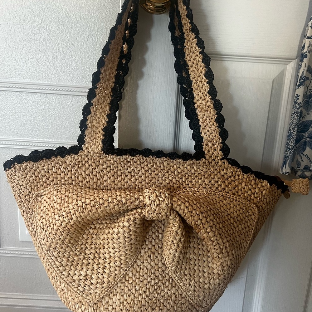 Kate Spade Tan and Black Woven Tote Bag